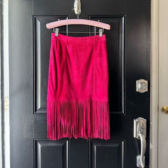 Neiman Marcus Cusp Burgundy Suede Fringe Skirt Size XS - Picture 5 of 15